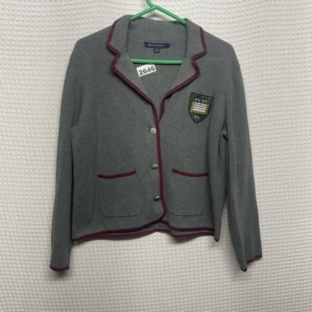 Brooks Brothers Gray Repp Trim Preppy Schoolboy Blazer Women L China Cotton/Nylo
